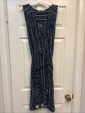 Navy Patterned Women's Midi Skirt